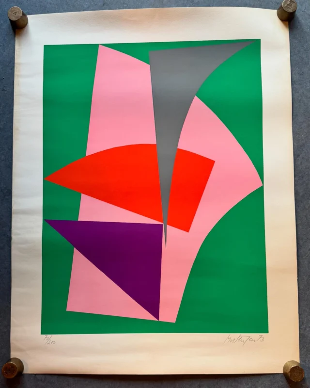 Signeret og nummereret litografi af Richard Mortensen fra 1973 - 1500kr(en smule brugsspor i kanten)
HxB 75x58 cm